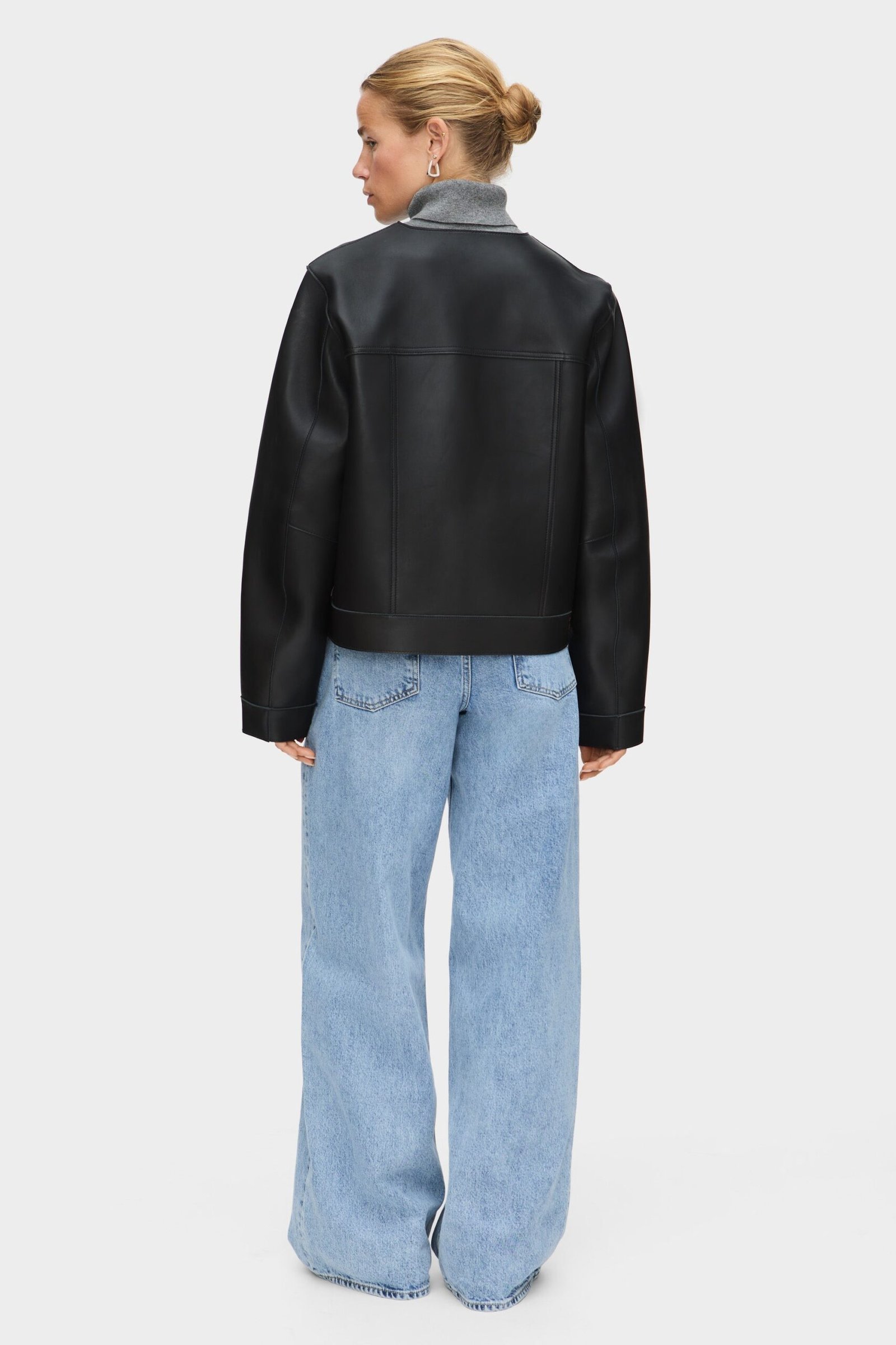 Moto Collarless Leather Jacket - Image 4
