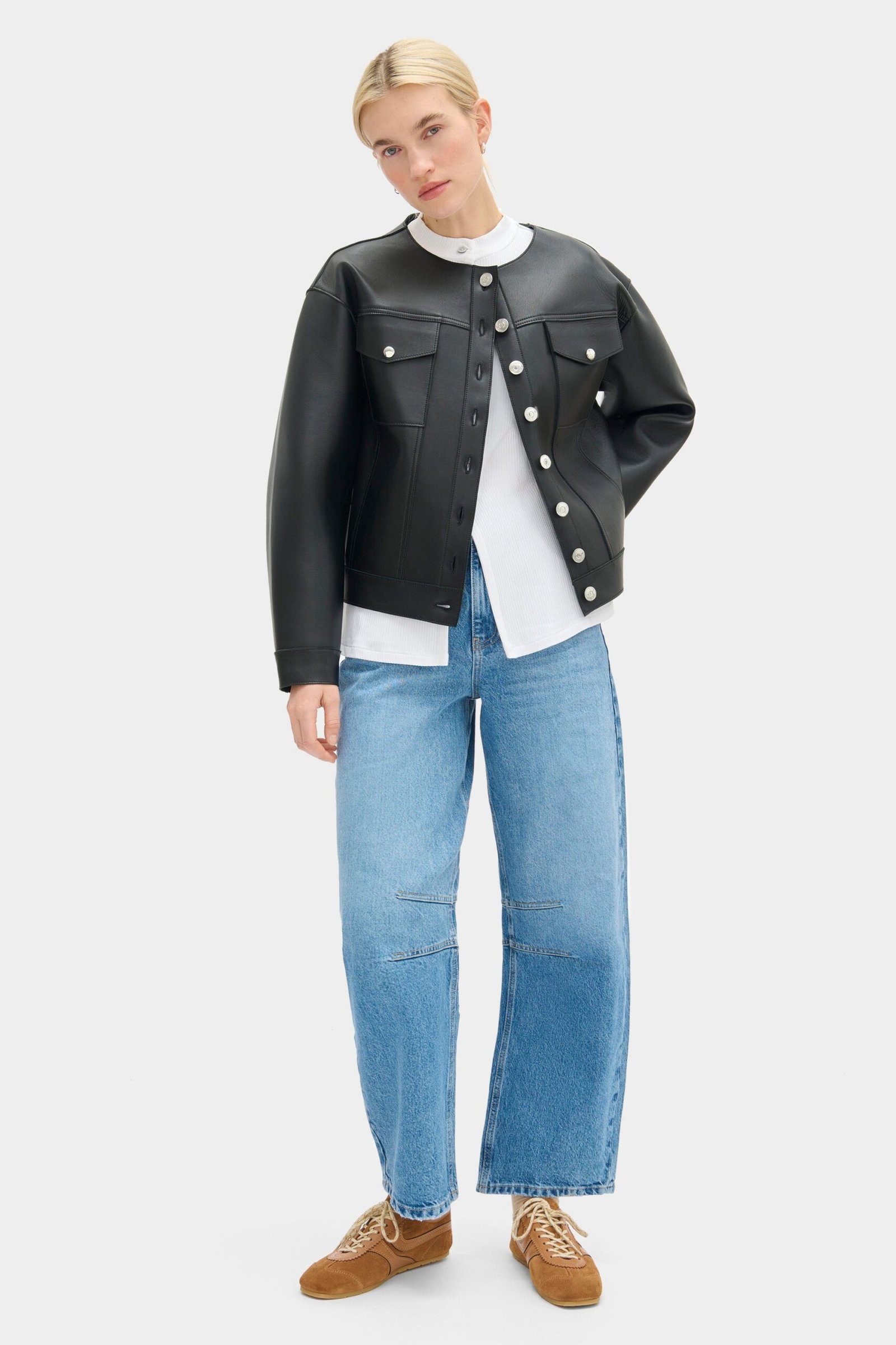 Moto Collarless Leather Jacket - Image 2
