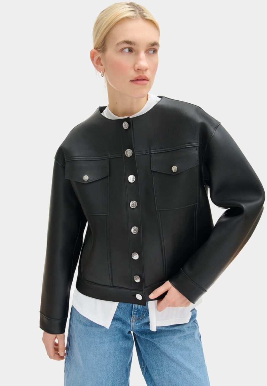 Moto Collarless Leather Jacket